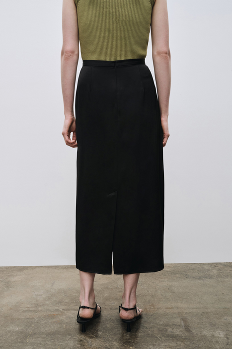 Satin Midi Skirt in Black