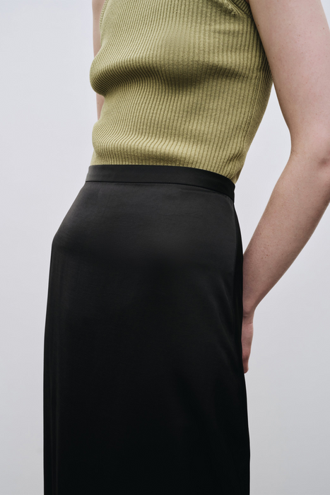 Satin Midi Skirt in Black