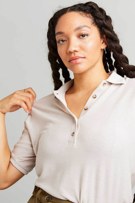 Cozy Knit Polo in Bone