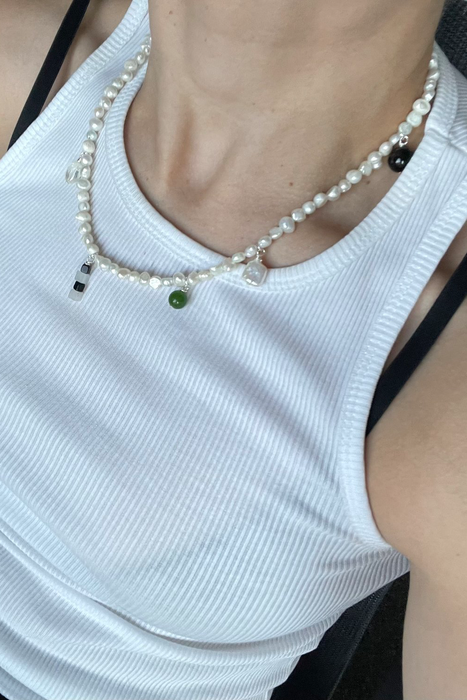 Frosted Pearl Charm Necklace