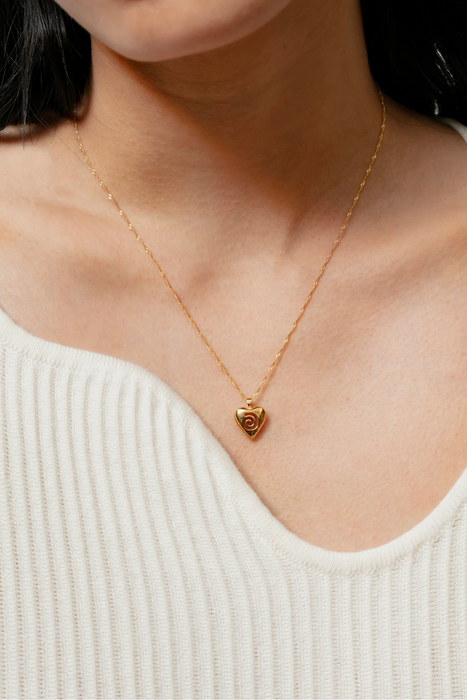 Heart Swirl Charm Necklace in Gold