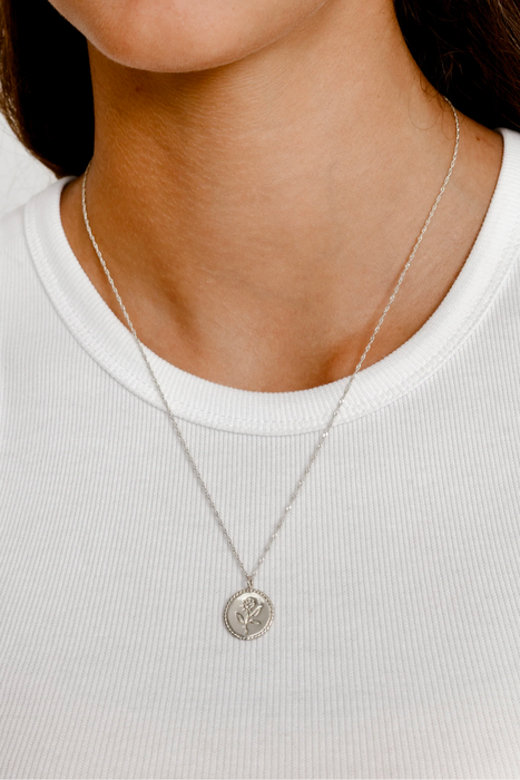 Rose Coin Necklace in Sterling Silver