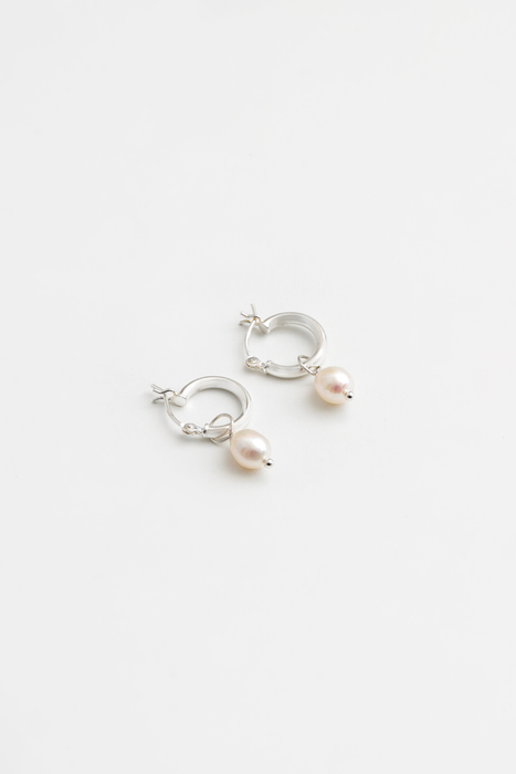 Small Pearl Hoops in Silver