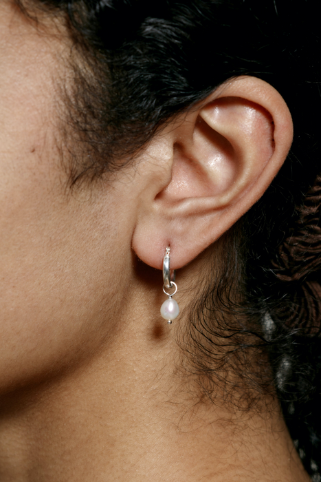 Small Pearl Hoops in Silver